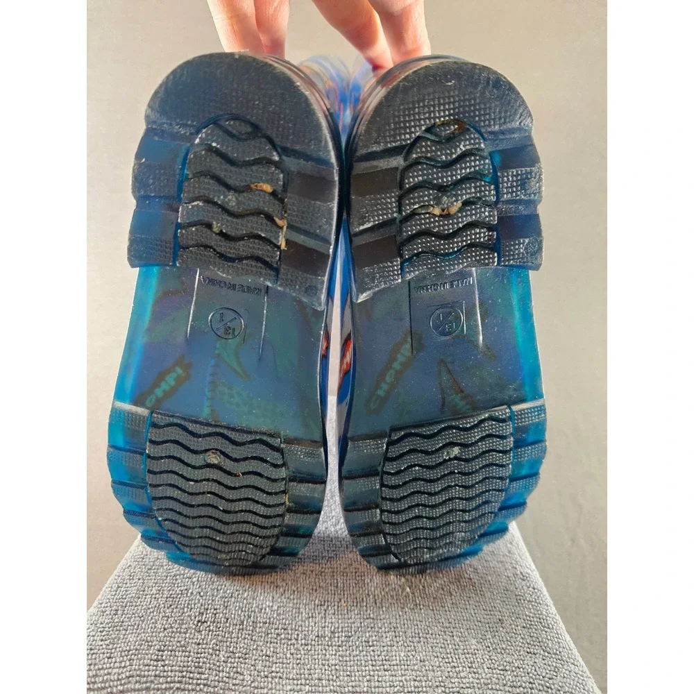 Shark Chomp Print Blue Rubber Rain Boots Kids Size 13/1 Waterproof  (sku 131)
